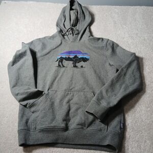 Patagonia Sweatshirt Mens Medium Gray Uprisal Hoody Fitz Roy Bison Poach Pockets